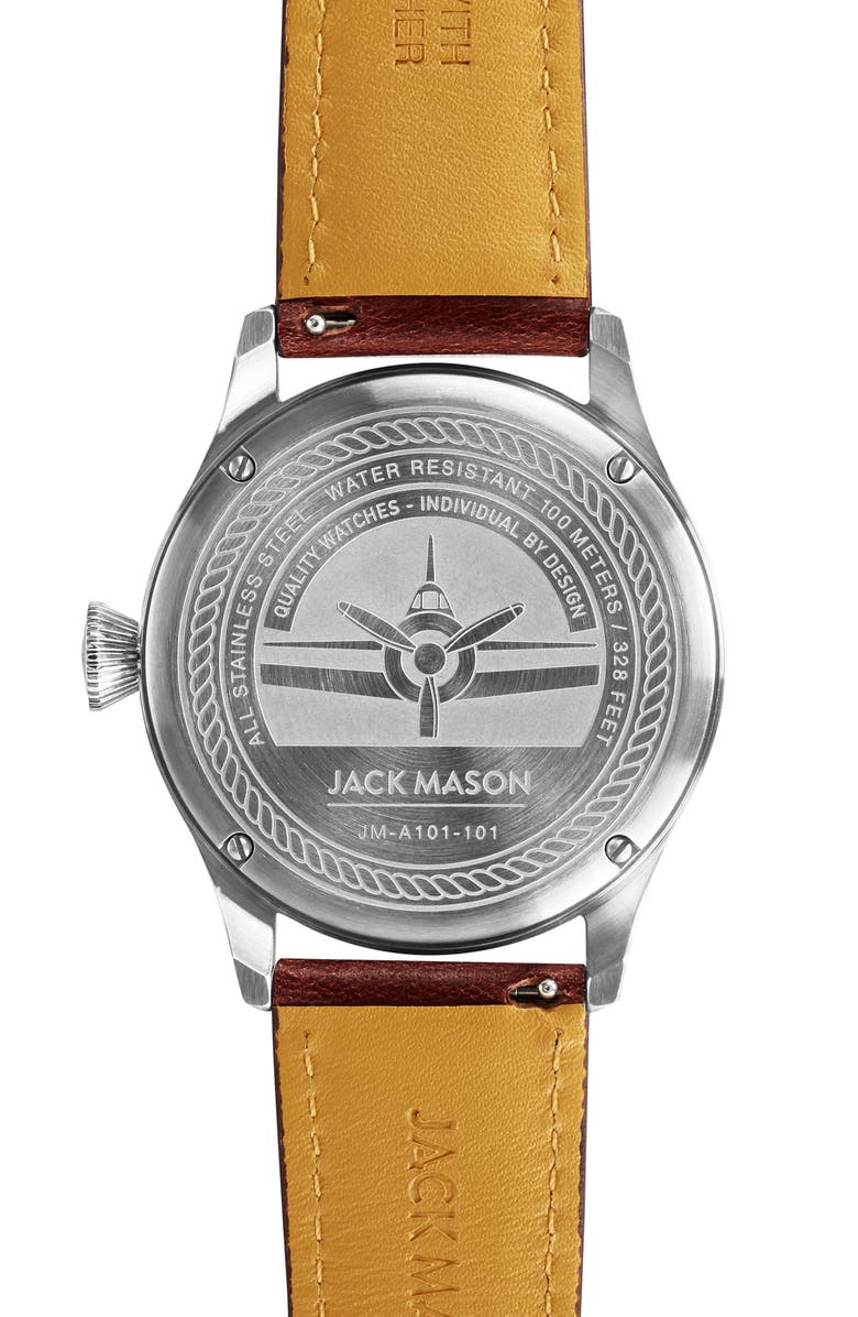 Jack Mason Aviation Leather Strap Watch, 42mm, Alternate, color,