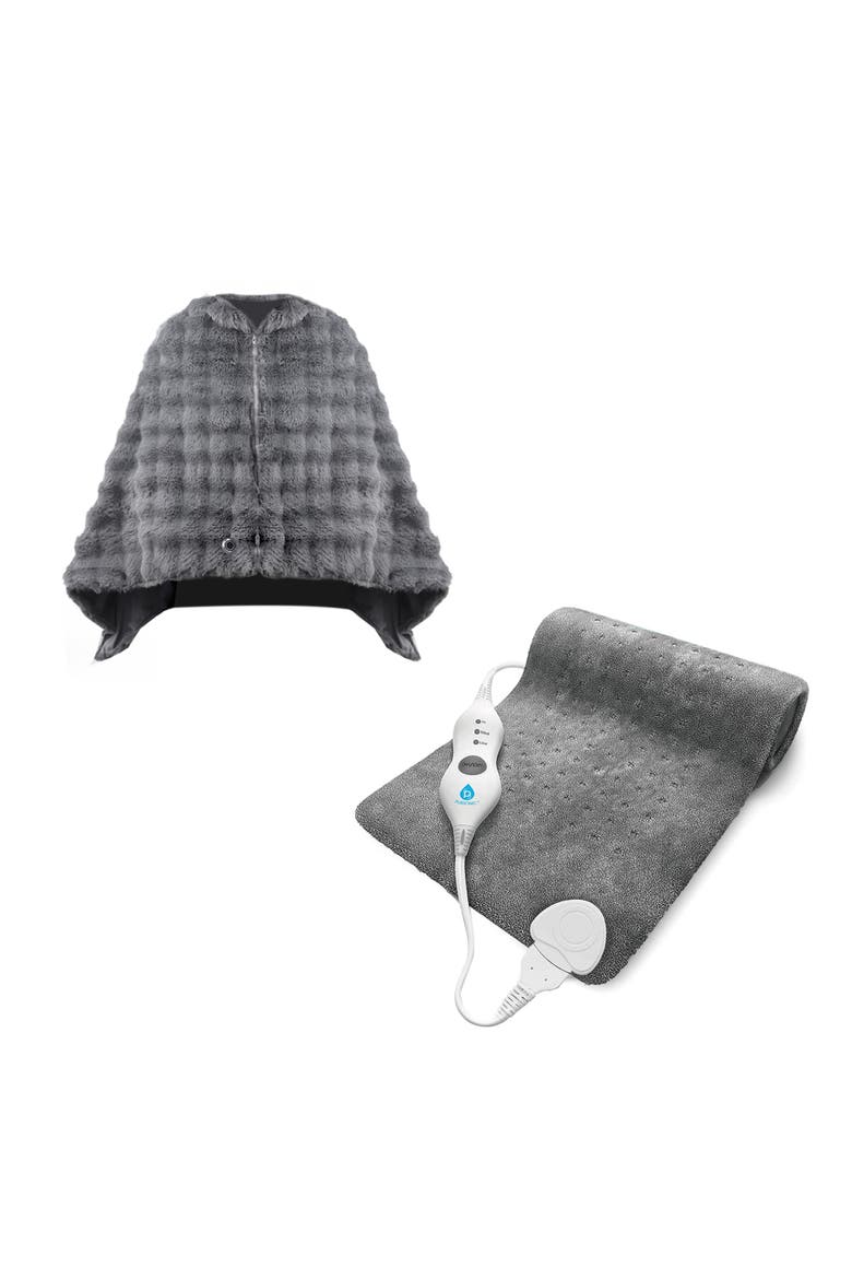 Heated Poncho Shawl & XL Full Body Heating Pad, Main, color, Grey
