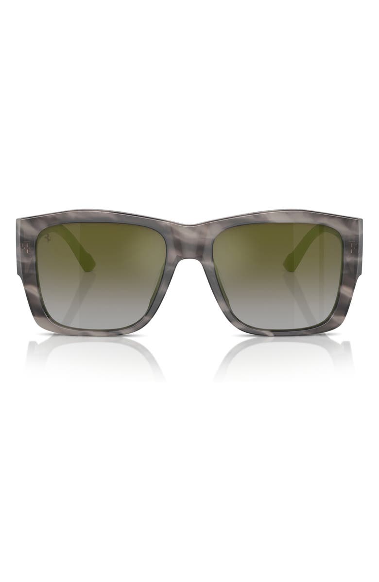 Scuderia Ferrari 56mm Square Sunglasses, Main, color, Striped Grey / Green Mirror