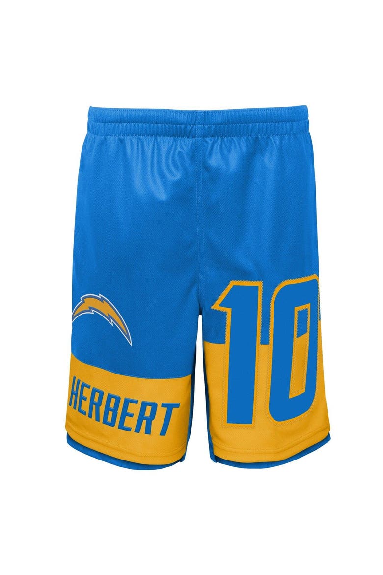 Youth Justin Herbert Powder Blue Los Angeles Chargers Name & Number Player Shorts, Alternate, color, Powder Blue