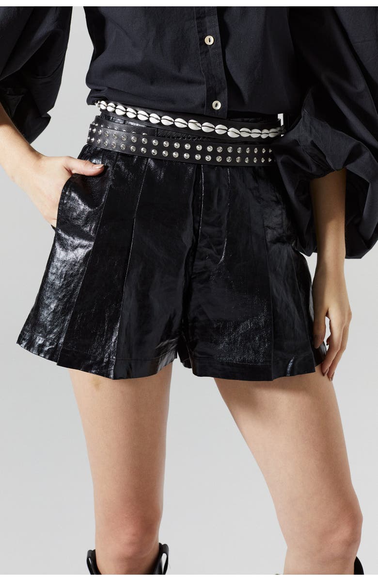 LANHTROPY Frida Metallic Linen Short, Alternate, color, Black