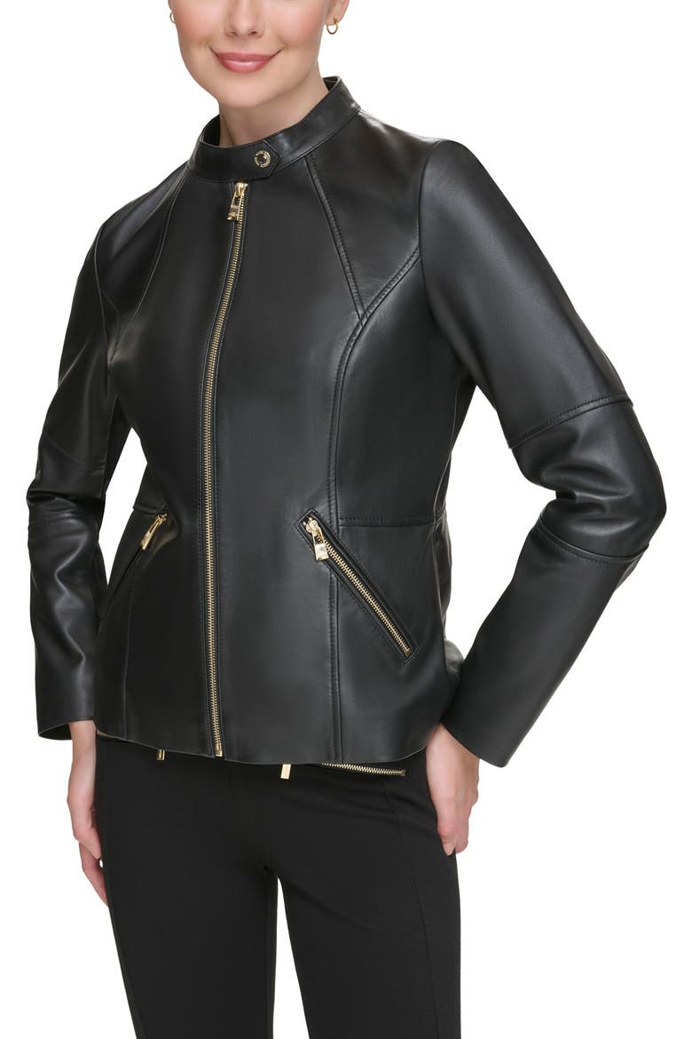 Leather Moto Jacket, Alternate, color, BLACK