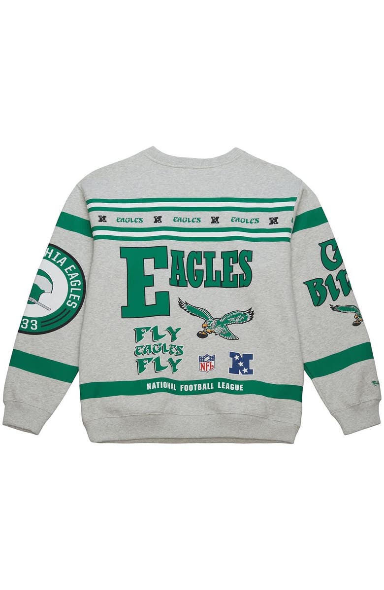Mitchell & Ness Men's Mitchell & Ness Heather Gray Philadelphia Eagles All Over Print Vintage Fleece Crewneck Sweatshirt, Alternate, color,