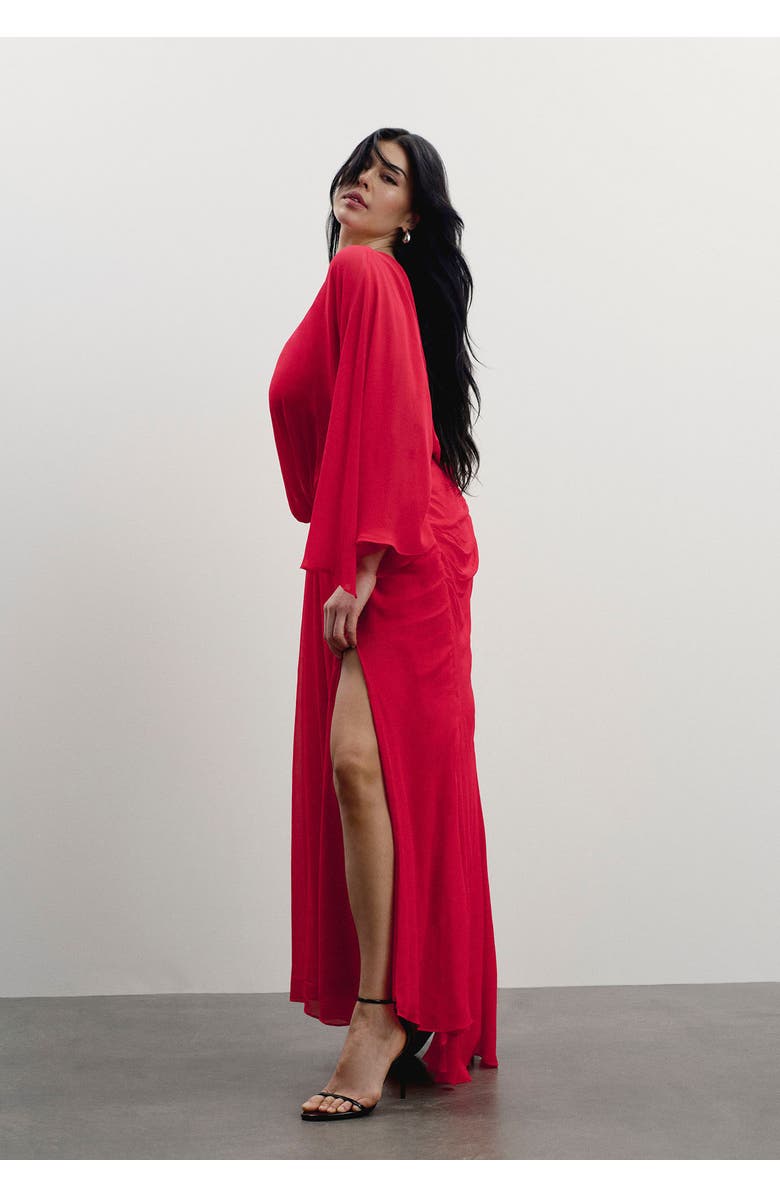 11 Honoré Sheer Draped Gown, Alternate, color, Flame Scarlet