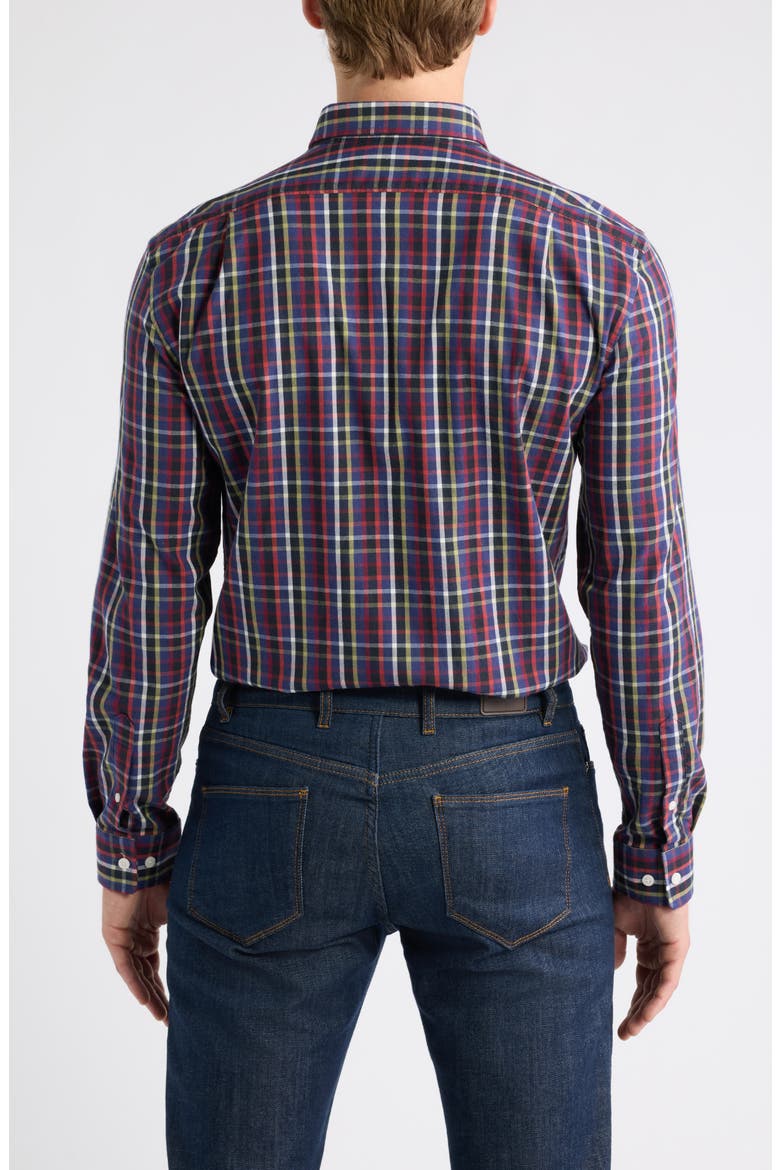 Battery Pane Plaid Performance Button-Down Shirt, Alternate, color, NAVY