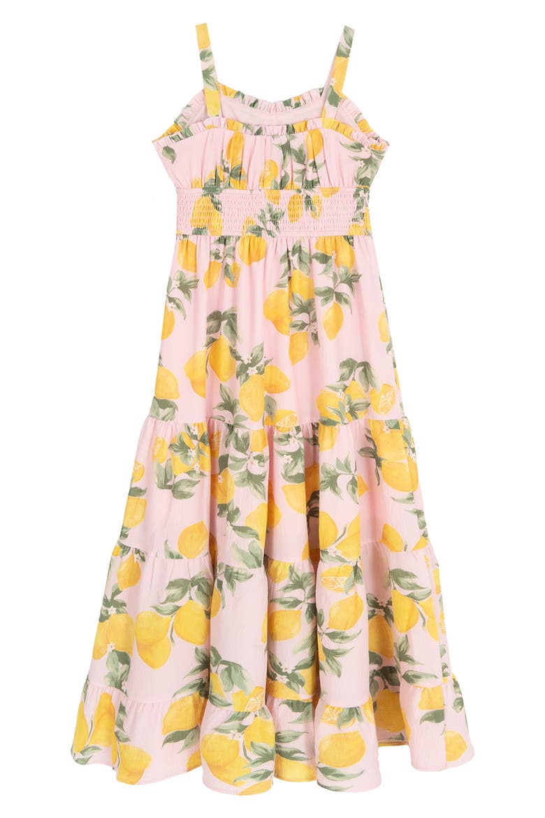 Kids' Lemon Print Bubble Crepe Maxi Dress, Alternate, color, PINK