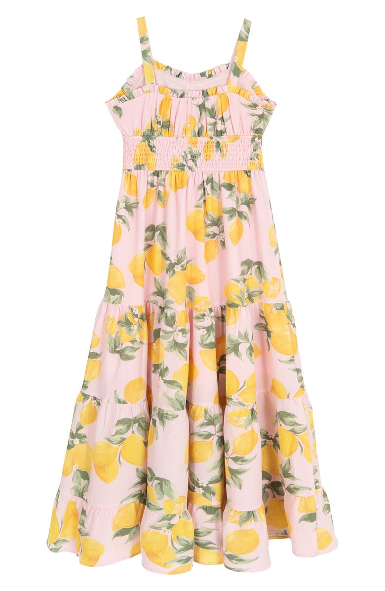 Rare Editions Kids' Lemon Print Bubble Crepe Maxi Dress, Alternate, color, Pink