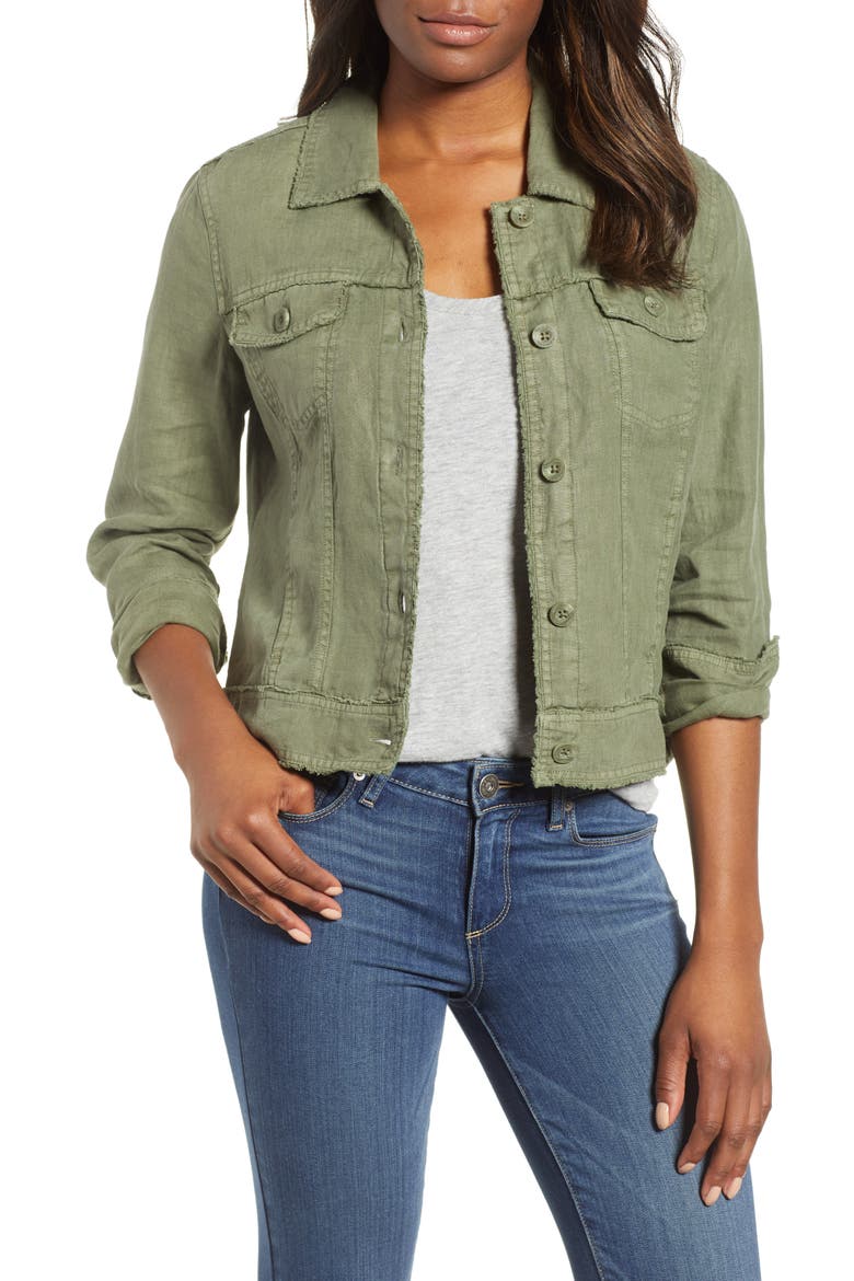 Two Palms Linen Raw Edge Jacket, Main, color, TEA LEAF
