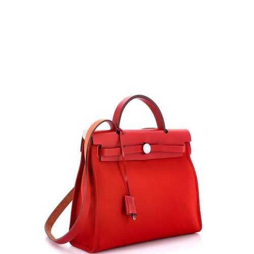 Pre-owned Hermes Hermes Herbag Zip Leather And Toile 31 In Pink