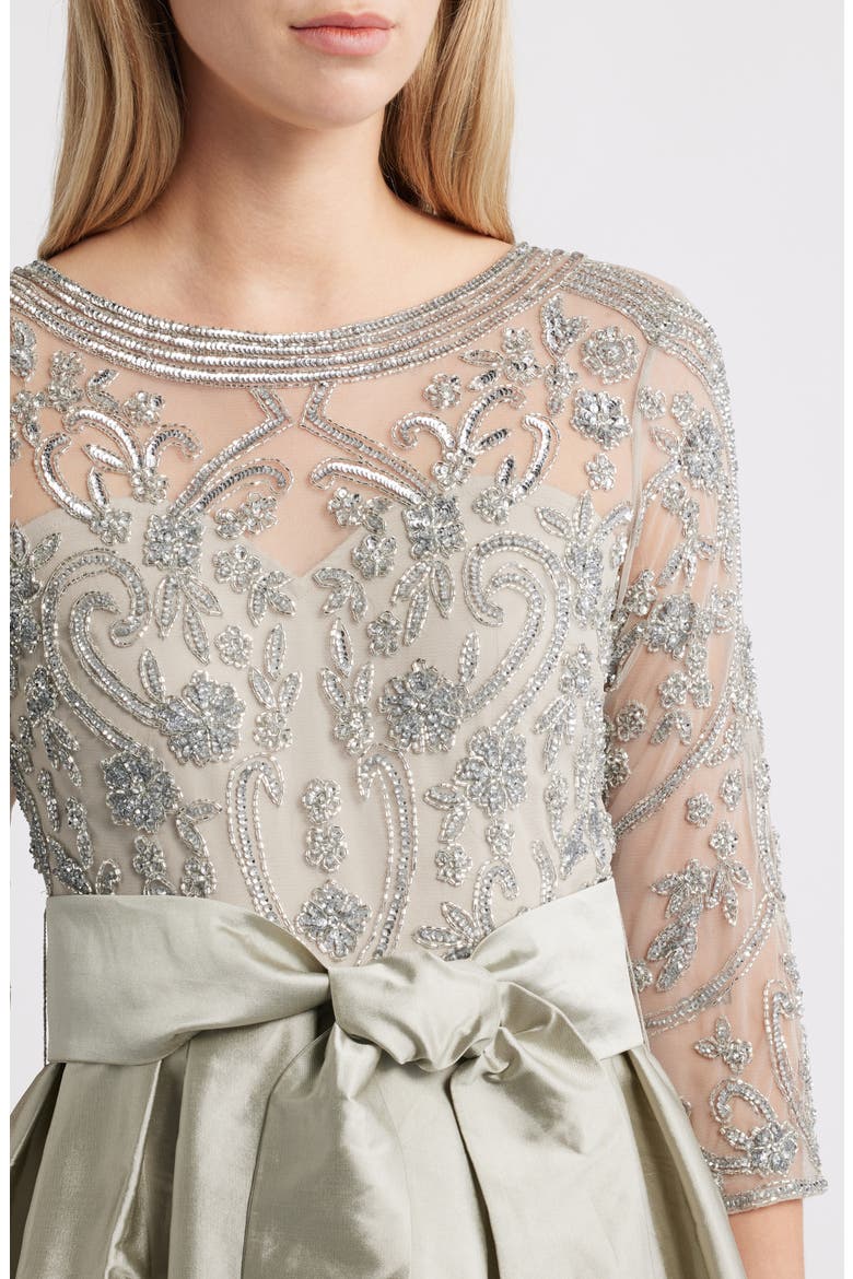 Beaded Illusion Neck Taffeta Cocktail Dress, Alternate, color, SILVER