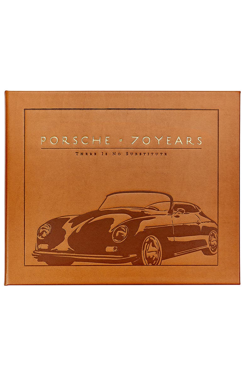 Graphic Image Porsche 70 Years There Is No Substitute Leather Coffee Table Book, Main, color, Beige