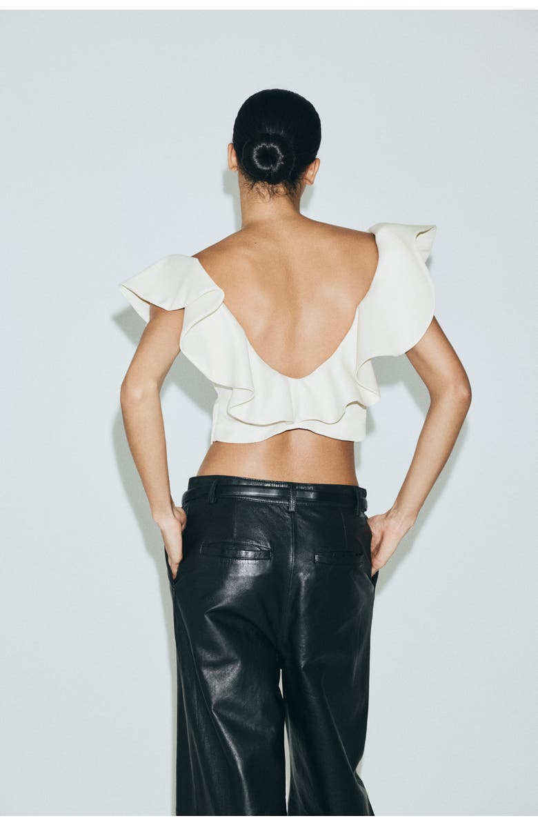H&M Flounce-trimmed V-neck Top, Alternate, color, White