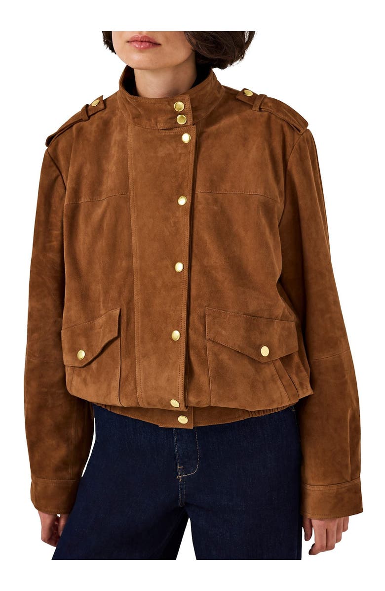 MINT VELVET Suede Bomber Jacket, Main, color, Tan