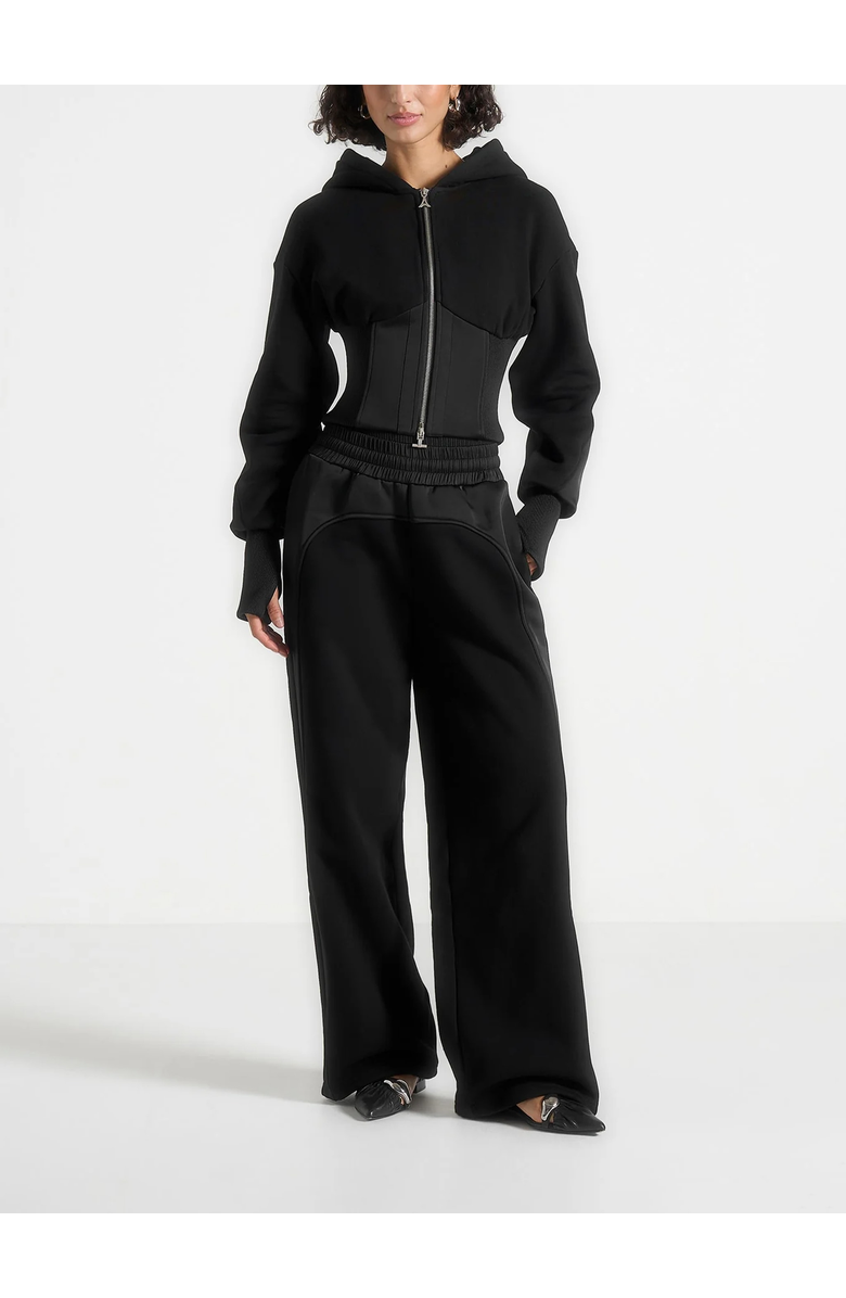 Manière De Voir Loula Jersey And Satin Joggers, Main, color, Black