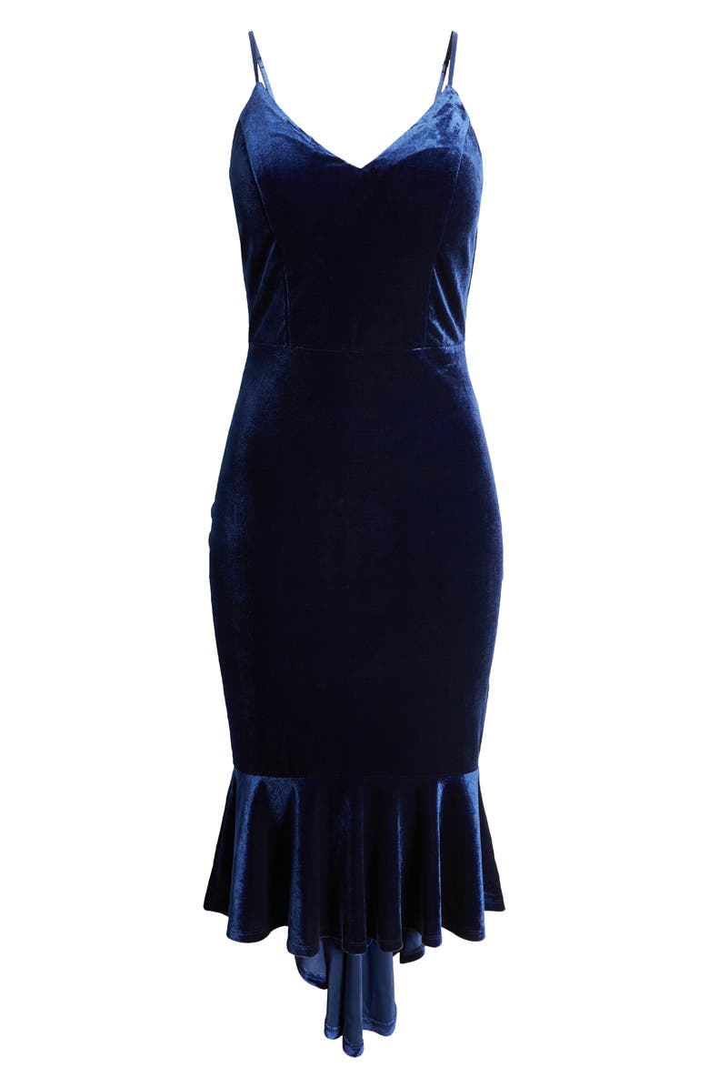 LNL Love, Nickie Lew Ruffle Hem Velvet Dress, Alternate, color, 