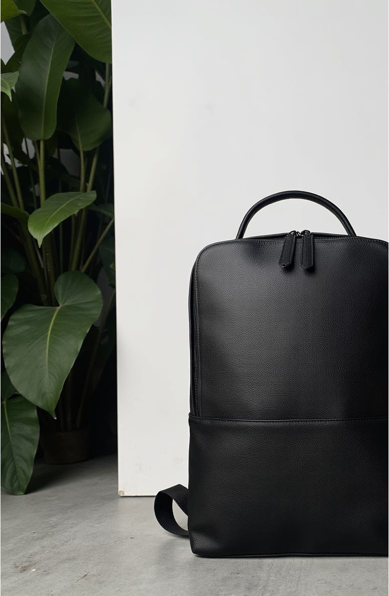 STEEL HORSE LEATHER Skald Black Pebbled Leather Backpack | Slim Black Leather Backpack, Alternate, color, Black