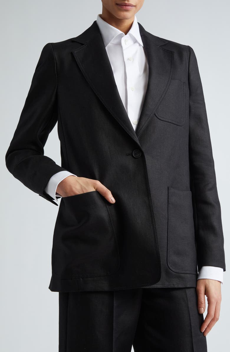 Max Mara Boemia Notch Lapel Linen Blazer, Alternate, color, Black
