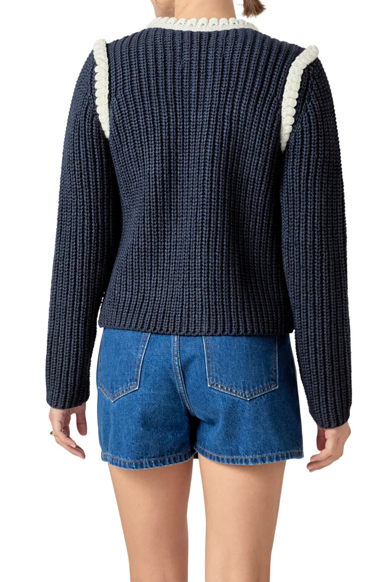 Colorblock Braided Cardigan, Alternate, color, NAVY/ WHITE