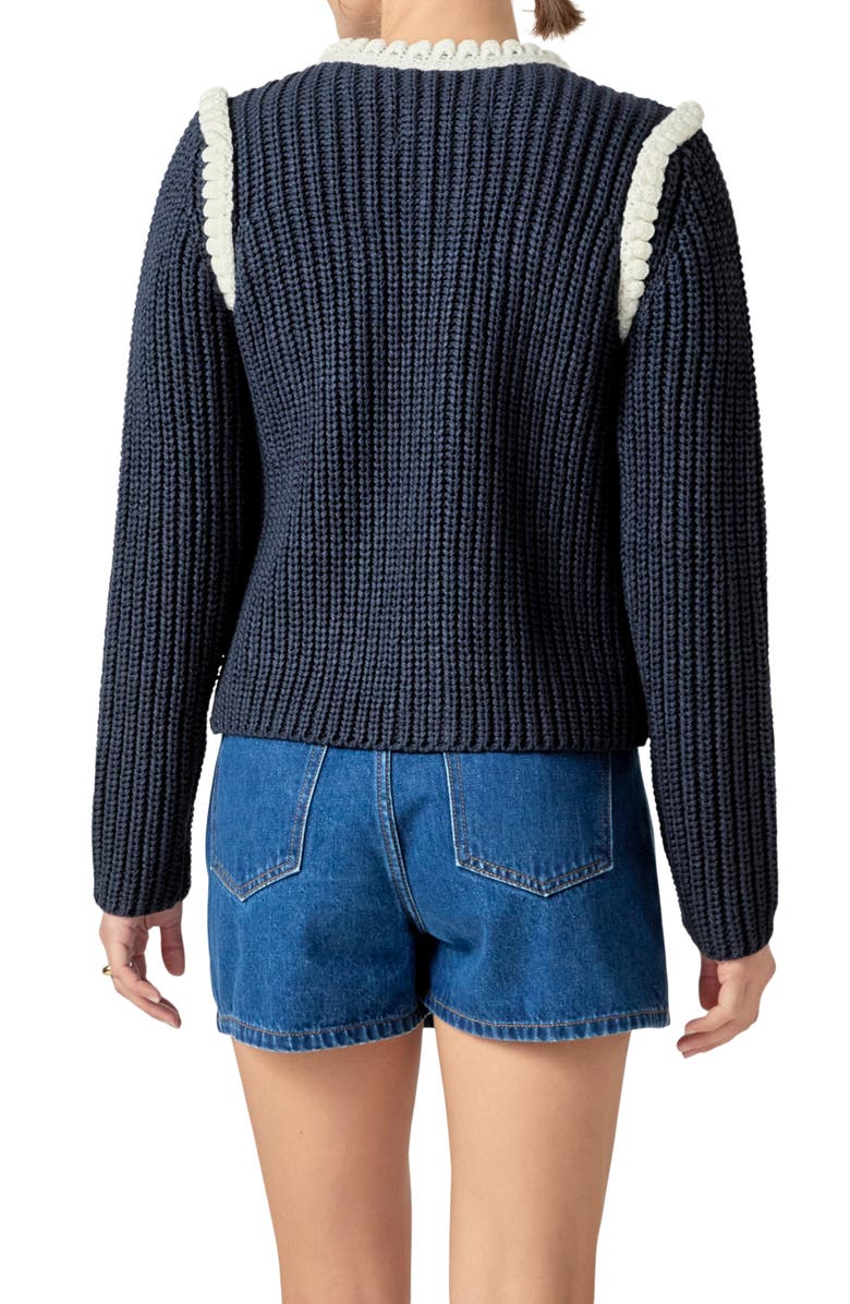 English Factory Colorblock Braided Cardigan, Alternate, color, Navy/ White