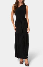 bebe One Shoulder Tiered Maxi Dress