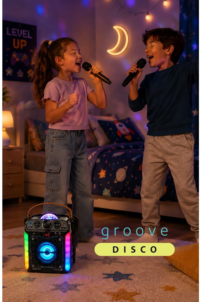 Groove Disco Bluetooth Karaoke Machine with Disco Ball & LED Lights, Alternate, color, BLACK