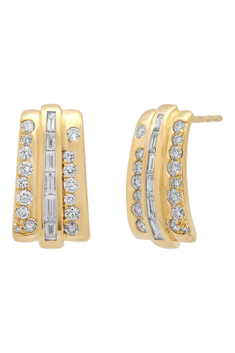Papua 18k Gold Diamond Triple Row Huggie Hoop Earrings, Main, color, YELLOW