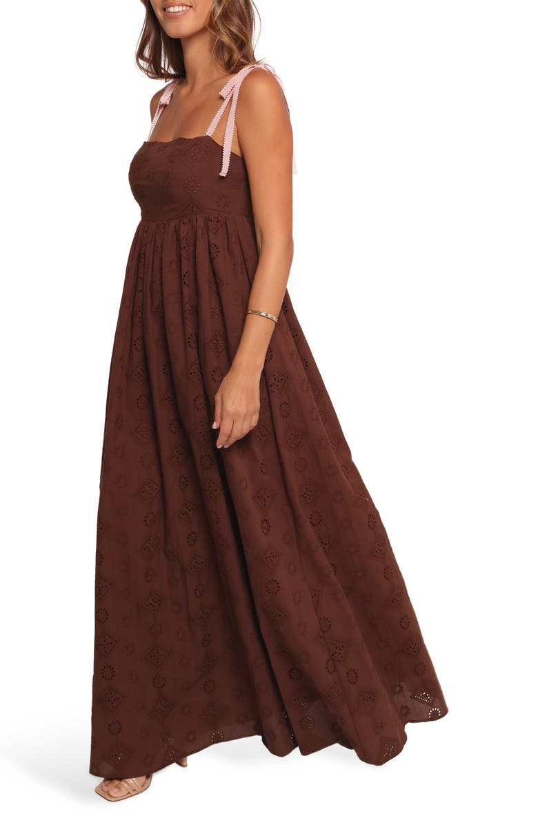 Petal & Pup Odessa Cotton Eyelet Maxi Dress, Alternate, color, Brown