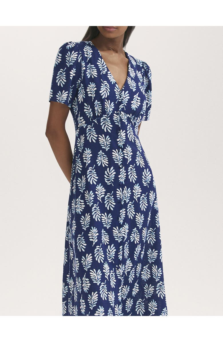 Finery London Martina Printed Crepe Midi Dress, Alternate, color, Navy Woodblock