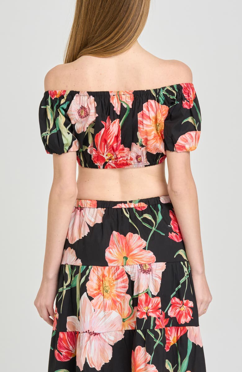 WAYF Annie Floral Off the Shoulder Crop Top, Alternate, color, Black Poppies