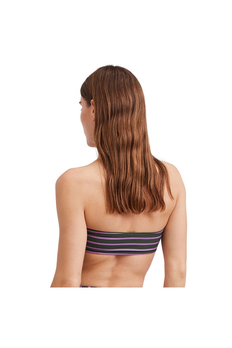 Striped print bandeau bra swim top, Alternate, color, DARK OLIVE