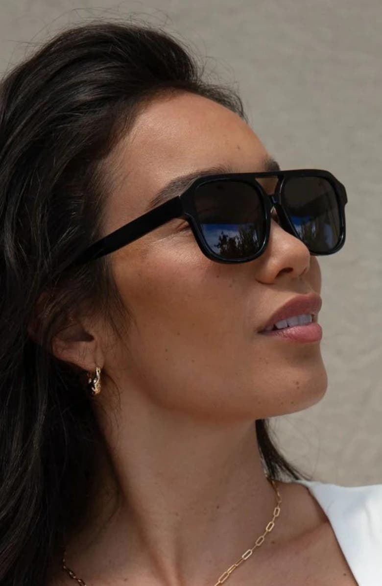 Mohala Eyewear Hanalei 55mm Low Nose Bridge Wide Width Polarized Top Bar Sunglasses, Alternate, color, Black Lava / Gray Lenses