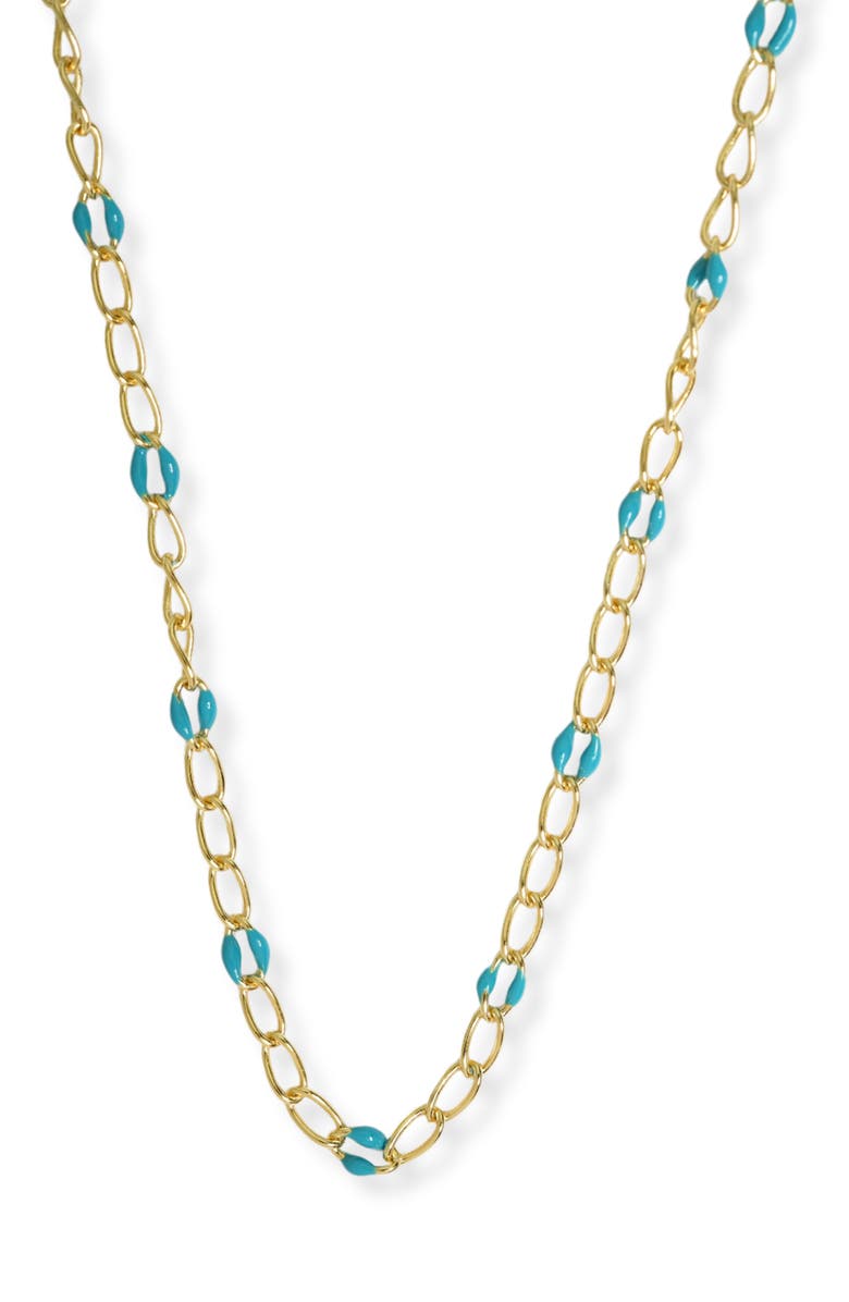 Argento Vivo Sterling Silver Enamel Station Coffee Bean Necklace, Main, color, Gold/ Blue