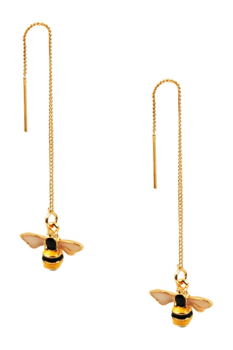 Bee Drop Earrings, Main, color, GOLD