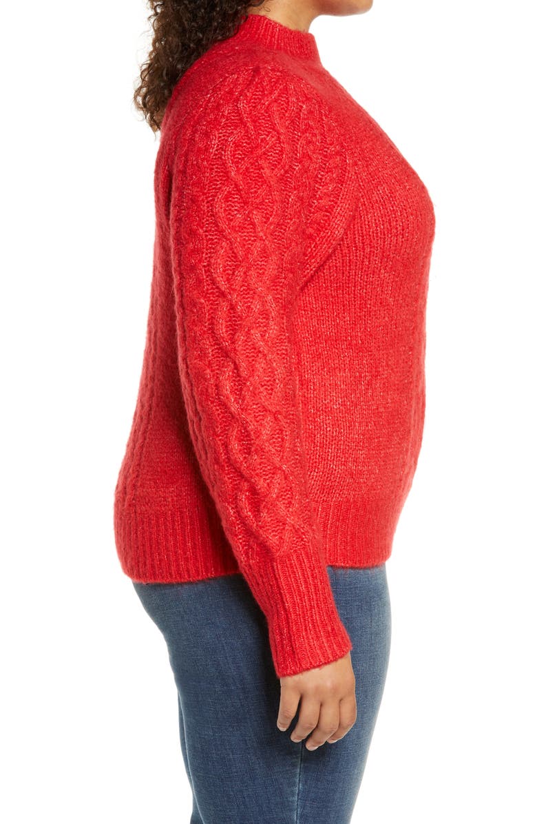 Halogen<sup>®</sup> x Atlantic-Pacific Mock Neck Cable Knit Sweater, Alternate, color, 
