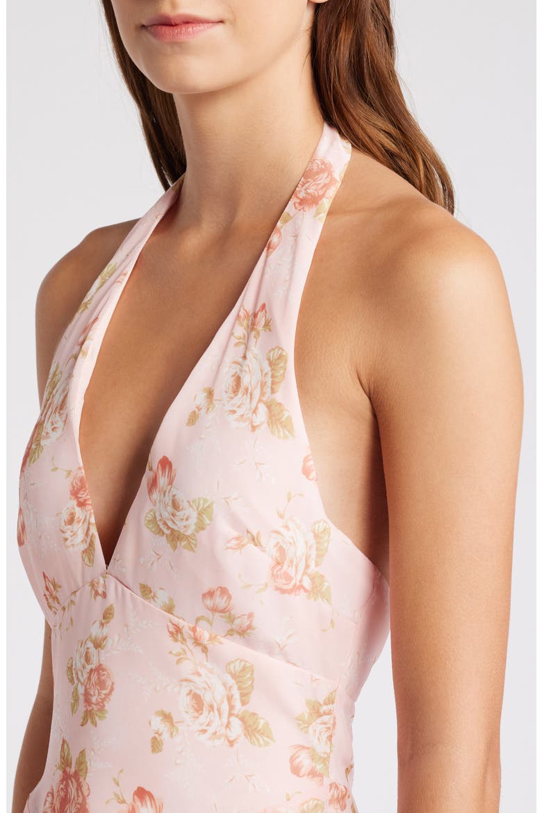 Solada Floral Halter Midi Sundress, Alternate, color, VINTAGE ROSE PRINT