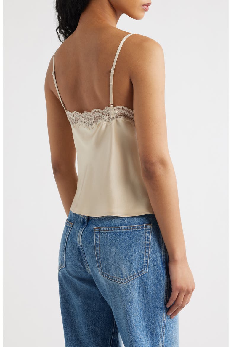 Teddy Lace Trim Silk Crop Camisole, Alternate, color, ALMOND LACE