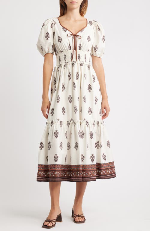 Moon River Smocked Puff Sleeve Maxi Dress In Multi