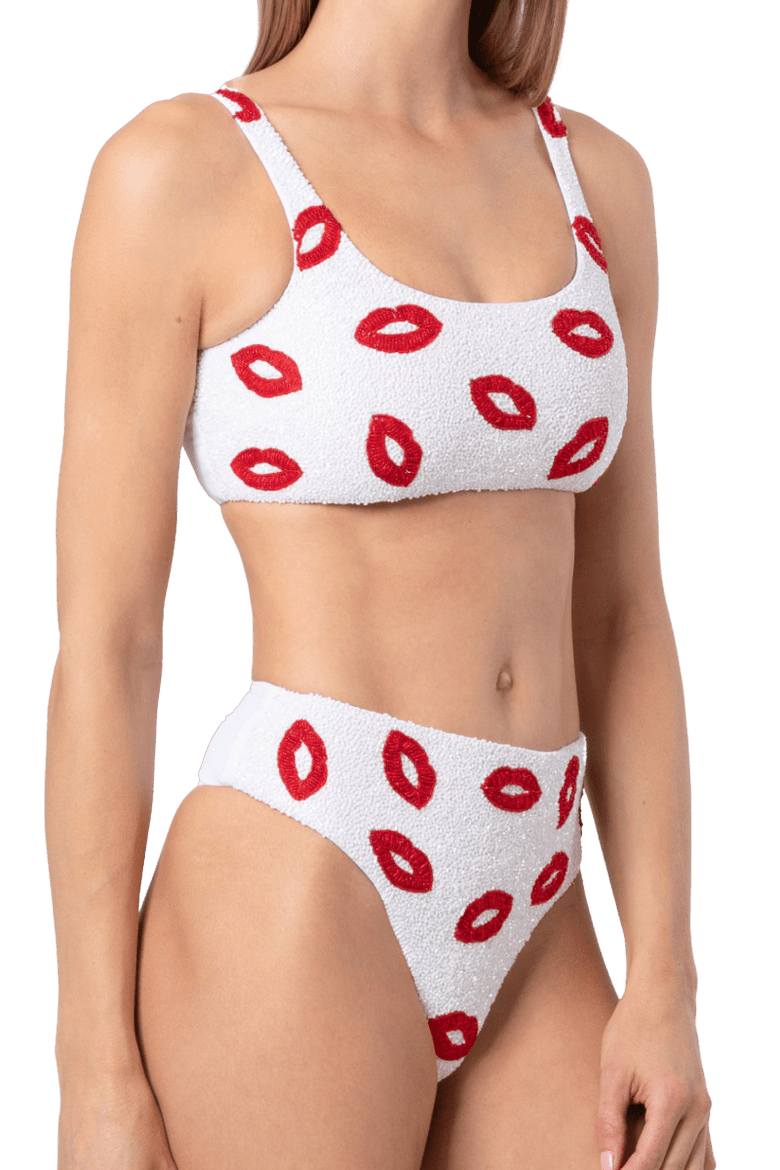 Kiss Hand Beaded Bikini Top, Alternate, color, White