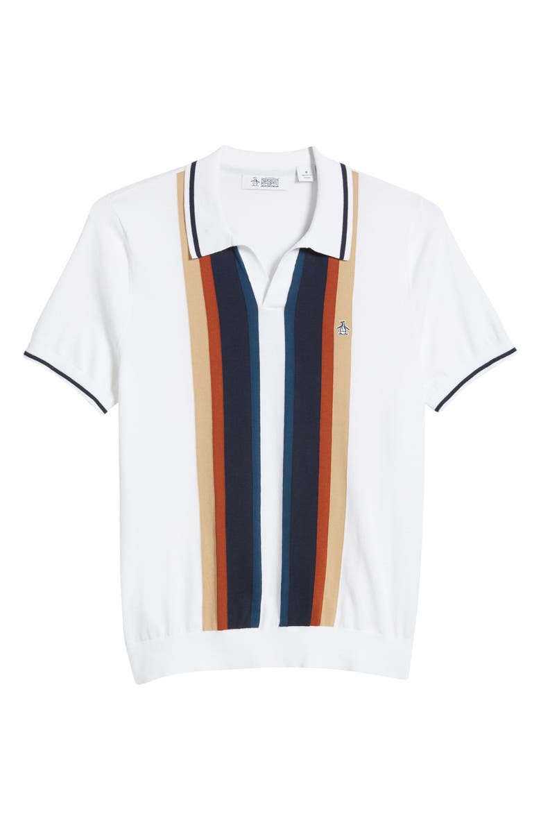 Original Penguin Vertical Stripe Short Sleeve Cotton Polo Sweater, Alternate, color,