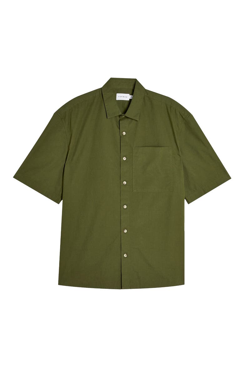 Oversize Short Sleeve Button-Up Shirt, Alternate, color, OLIVE