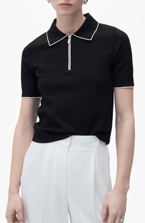 Tipped Short Sleeve Polo Sweater