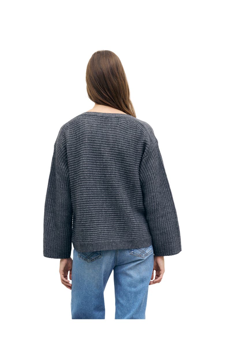 Ribbed Merino Alpaca Sculpted Pullover, Alternate, color, Medium Gray