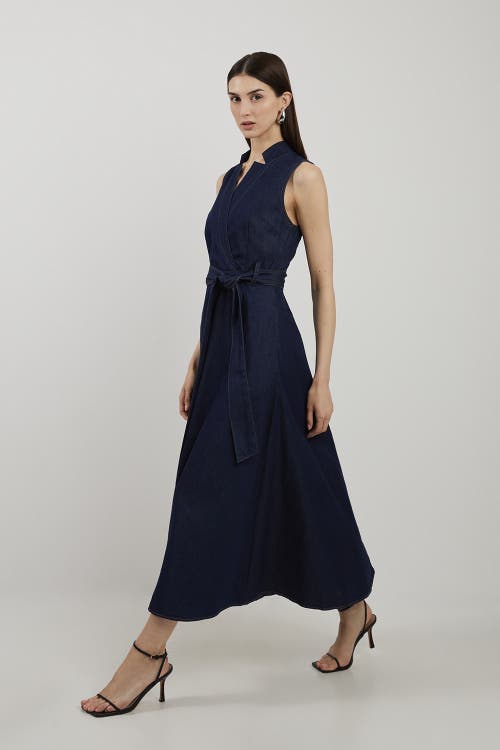 Karen Millen Belted Denim Midi Dress In Purple