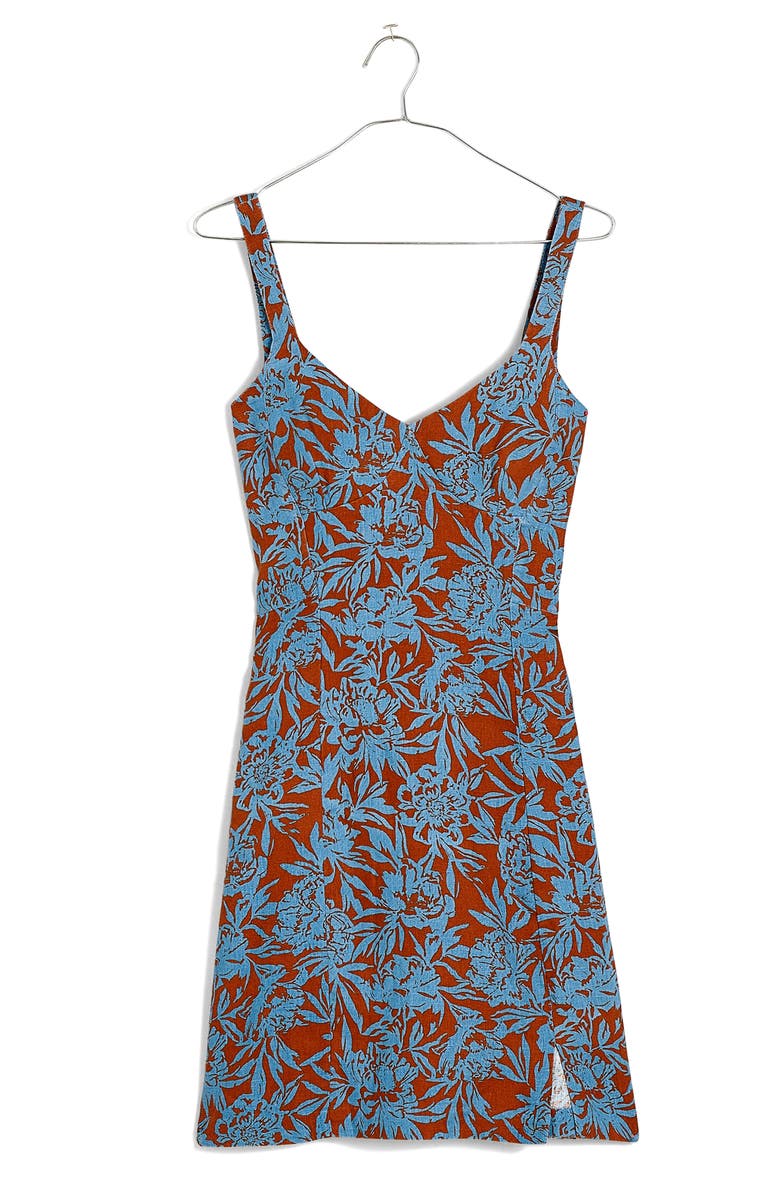 Madewell Floral Sweetheart Neck Linen Minidress, Alternate, color, Blue Isle