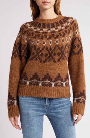 Frame Fair Isle Alpaca Blend Sweater In Camel Multi