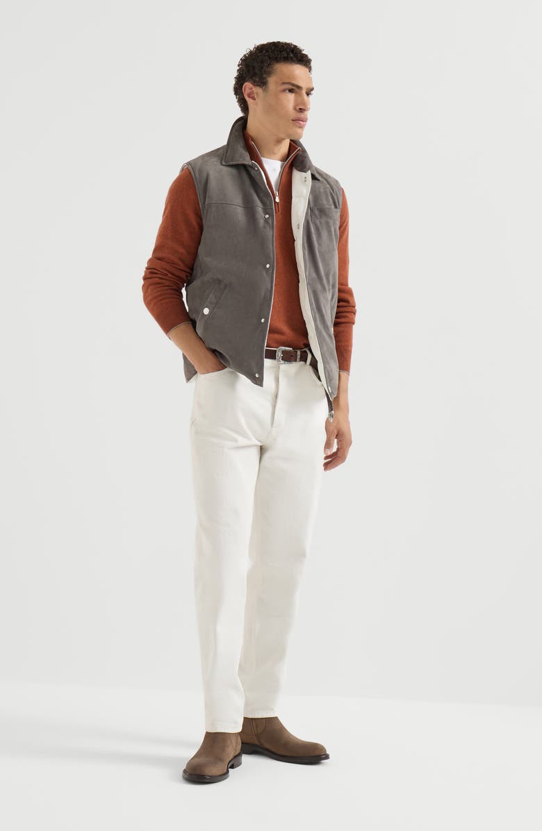 Brunello Cucinelli Mouliné cashmere sweater with half zip, Alternate, color, Grey
