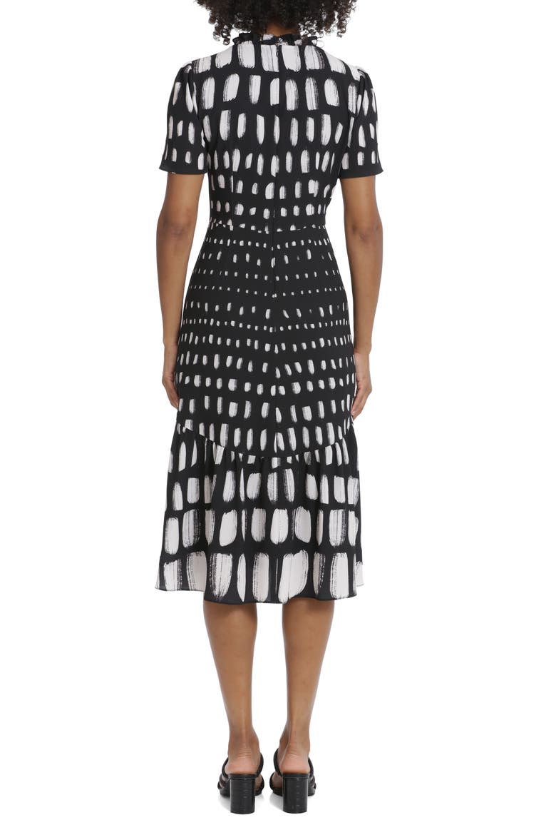 Ruffle Neck Tiered Midi Dress, Alternate, color, BLACK/ IVORY