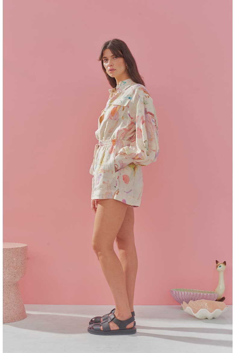 Annie Utility Floral Print Linen Button-Up Shirt, Alternate, color, IVORY/ ROSE