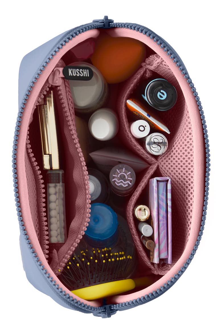 Neoprene Makeup Bag, Alternate, color, PEARL BLUE/ SAND PINK