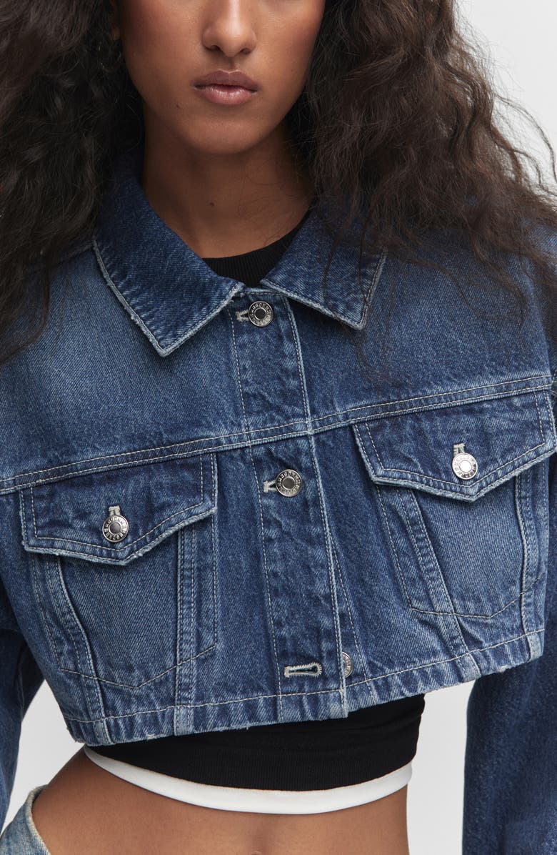 MANGO Crop Denim Jacket, Alternate, color, 